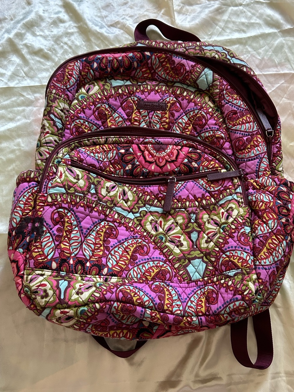 Vera Bradley Pink Paisley Pattern Quilted Backpack with Teal Accents
